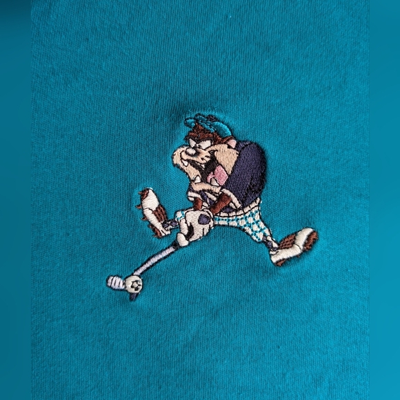 Warner Bros Studio Golfing Polo Men's Extra Large Blue Teal Tasmanian Devil - Picture 2 of 8